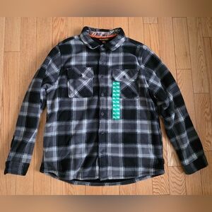 Realtree Plaid Sherpa Lined Shacket, XL, Black and Gray